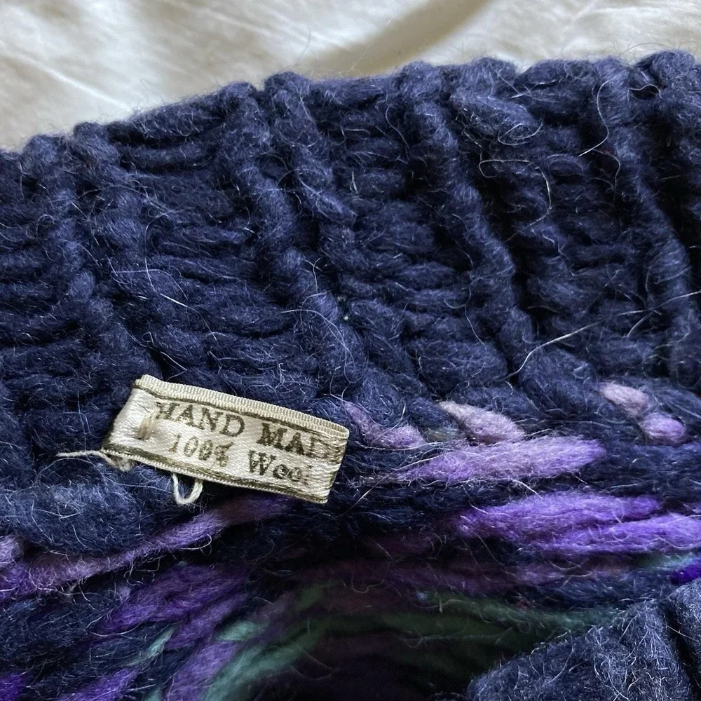 Vtg 100% Wool Ecuadorian Chunky HandKnit Sweater Mens L Fair Isle Rustic Cabin